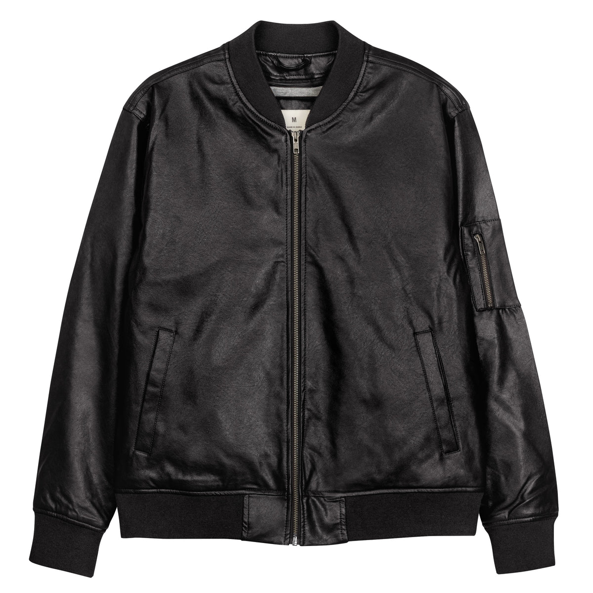FAITH) Leather Bomber Jacket - Gold and White Logo – Shining